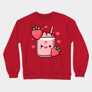 Kawaii Strawberry Milkshake with Strawberries and Hearts | Kawaii Food Art Crewneck Sweatshirt